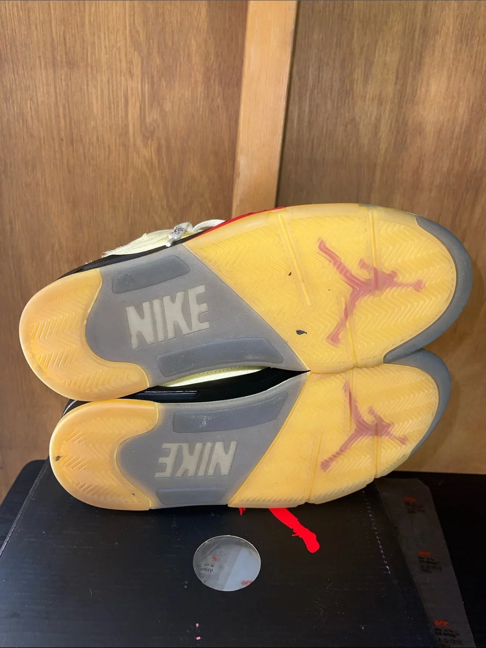 Jordan Retro 5 Sneakers in Sail, Yellow & Red
